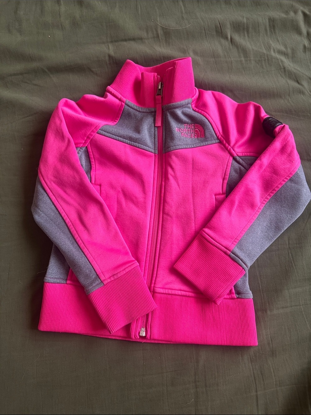 The North Face Hot Pink and Gray Girls' Full-Zip Fleece Jacket - Picture 1 of 4